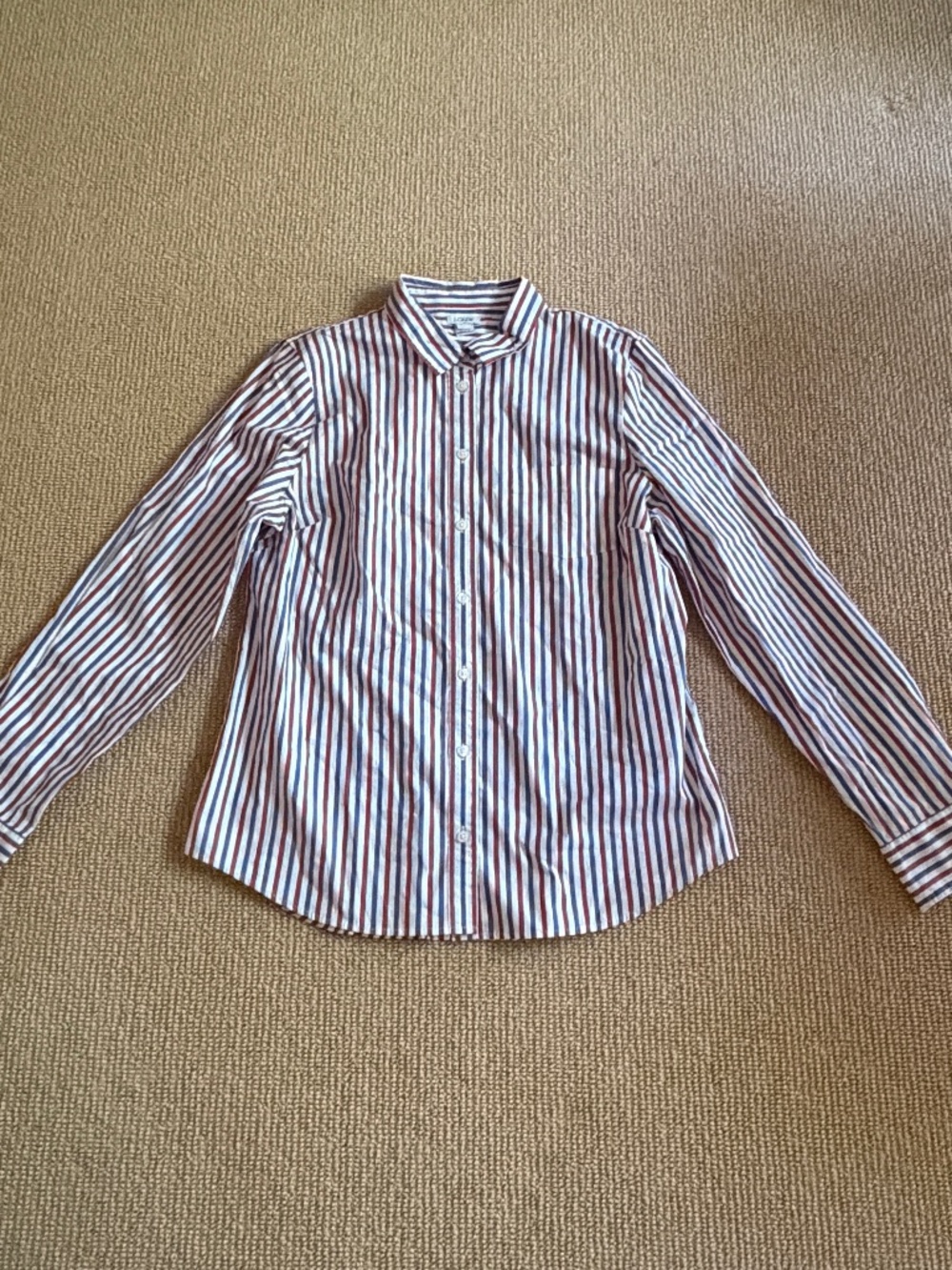 Women's J. Crew Washed Button Up Shirt In Red and Blue Stripe, Size Large NWT